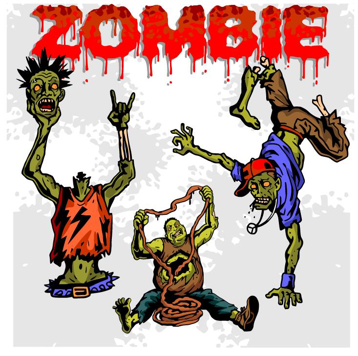Dessin animé zombie illustration vecteur ensemble 04  