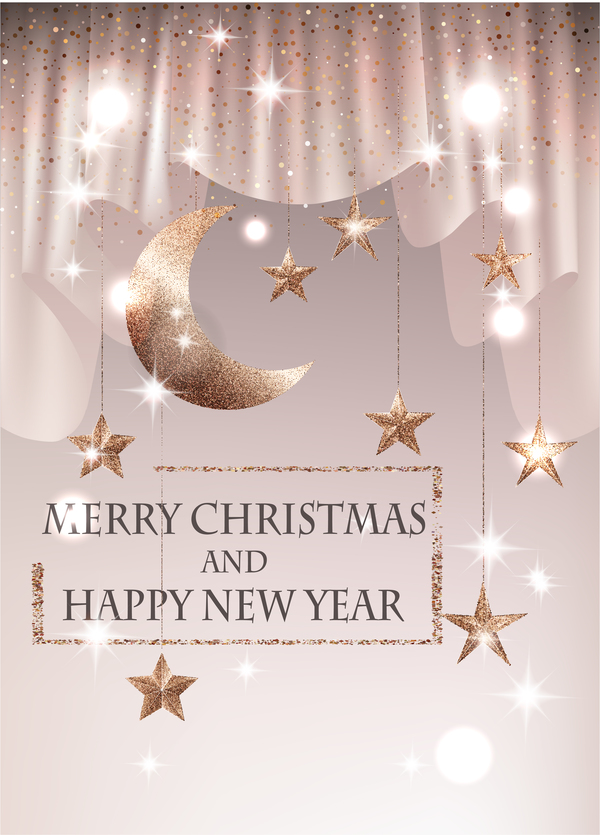 Christmas background with textured gold sparkling stars and moon vector  