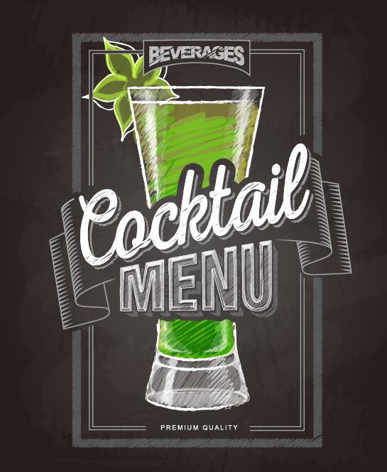 Couverture de menu cocktail avec tableau noir et craie dessin vectoriel 19  