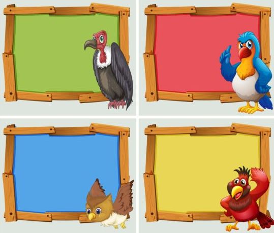 Gekleurde houten frame met vogels vector  