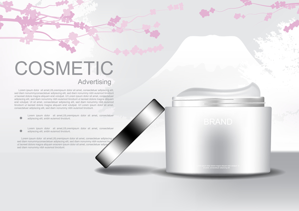 Affiche de publicité cosmétique avec des fleurs de cerisier vector 02  