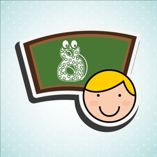 Cute student with blackboard vector sticker 02  