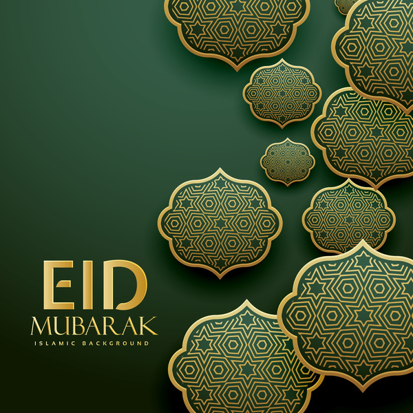 Eid mubarak décor étiquettes avec fond sombre vector 02  