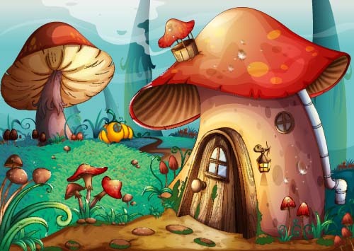 Fairy tale world and mushroom house vector 02  