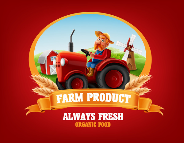 Farm and tractor labels vector 04  