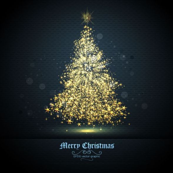 Gouden kerstboom met donkere achtergrond vector  