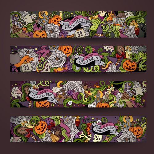 Halloween hand drawing illustration vector banner  