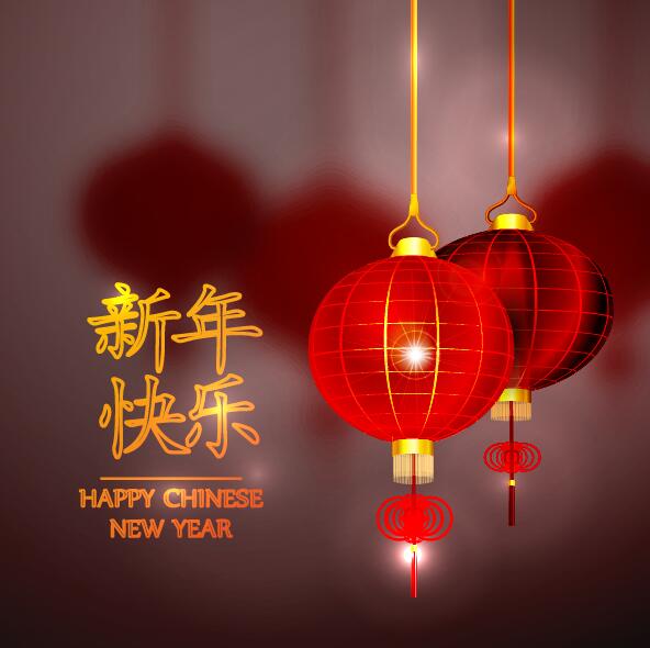 Happy Chinese New Year greeting card with lantern vector 13  