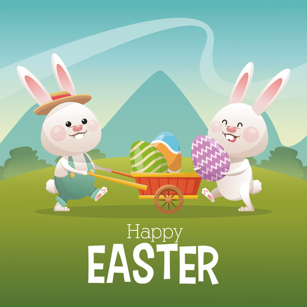 Happy easter card with cartoon bunny vector 12  