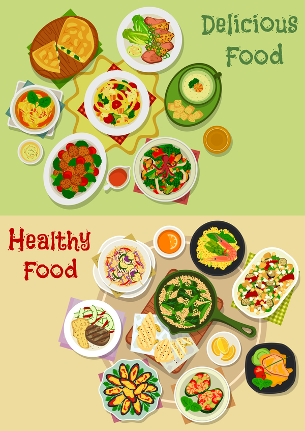 Healthy with delicious food vector template 01  
