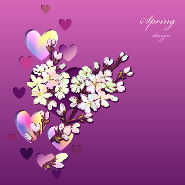 Coeur avec vecteur de fleur de printemps  