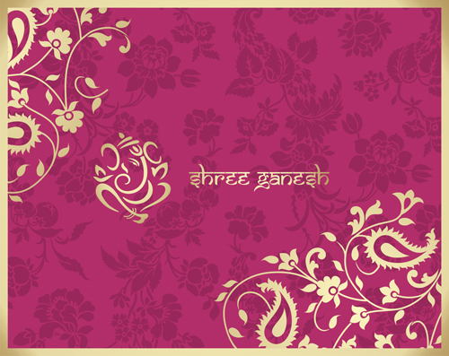 Indian floral ornament with pink background vector 07  