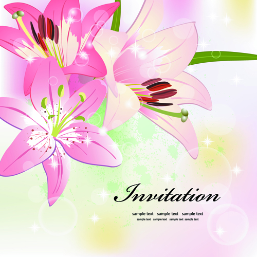 Invitation cards with Flowers design vector 01  