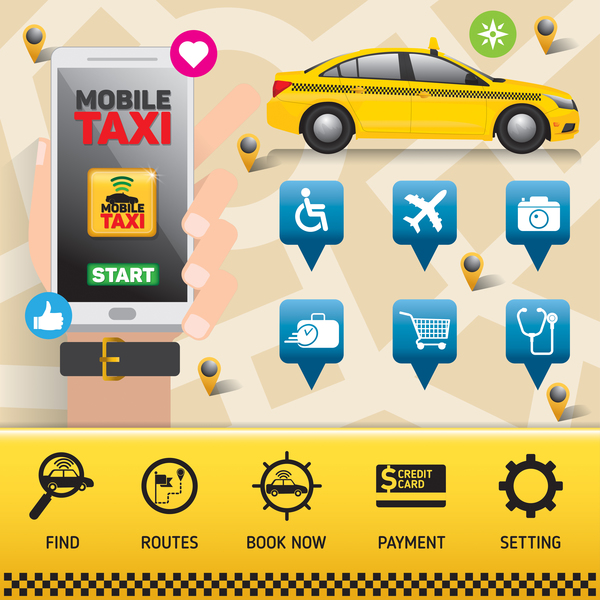 モバイル タクシー サービス アプリケーション インフォ グラフィック ベクトル 01  