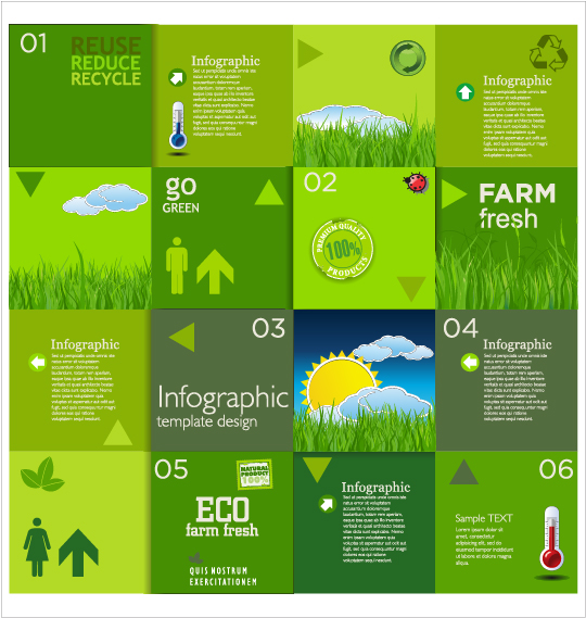 Modern ecology infographics green template vector 03  