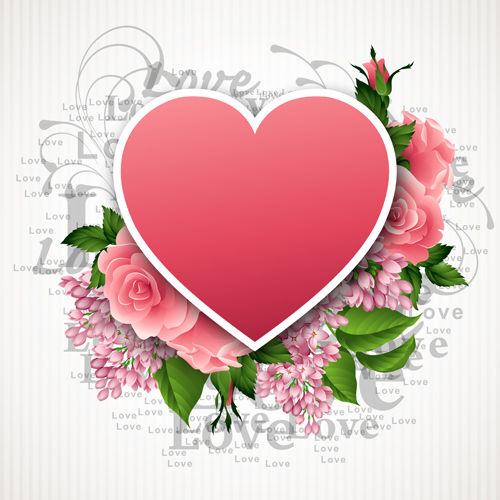 Pink flower with heart shape Valentine day cards vector 05  