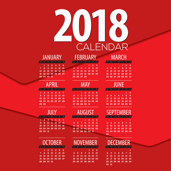 赤2018カレンダーテンプレートデザインのベクトル02  