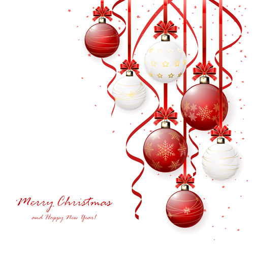 Red and white christmas balls design vector material 01  