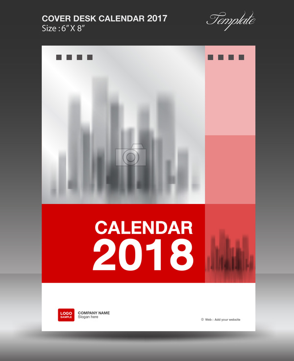 Abdeckungsschablonenvektor des roten vertikalen Tischkalender 2018  