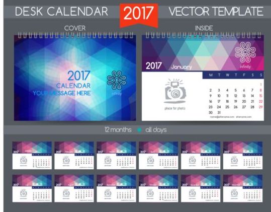 Retro Skriv bords kalender 2017 vektor mall 29  