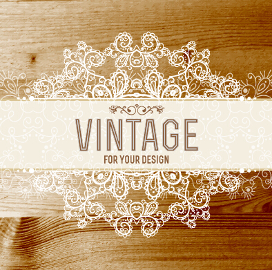 Retro lace with wooden background vector 04  