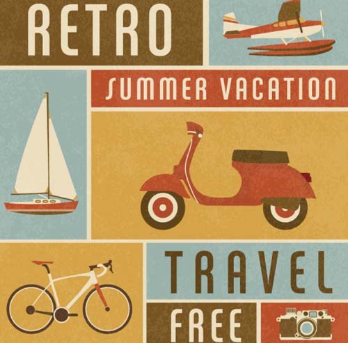 Retro travel posters vectors material  