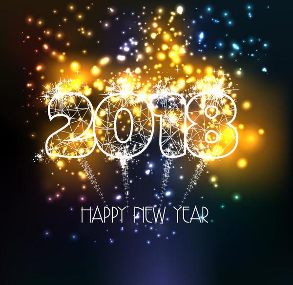 Glänzender Hintergrundhintergrund des Hintergrundes des neuen Jahres des Feuerwerks 2018  