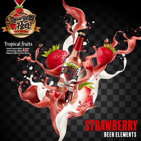 Strawberry beer poster illustration vector 01  