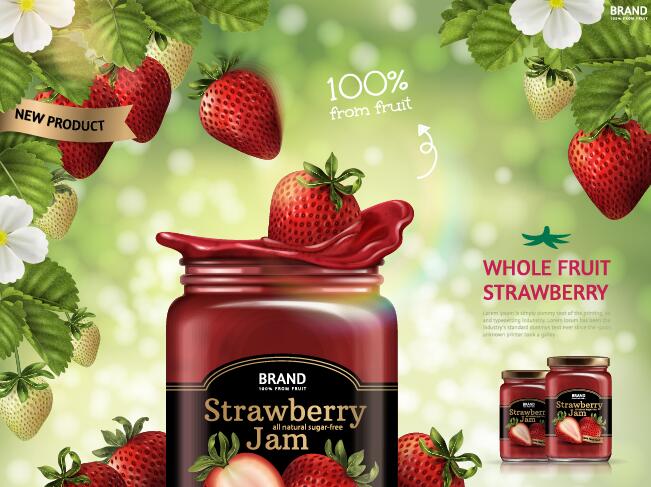 Strawberry jam jar poster vectors  