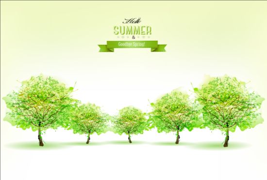 Sommer-Natur-Hintergrund mit grünem Baumvektor  