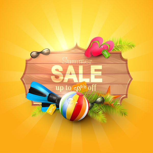 Summer sale sign with orange background vector  
