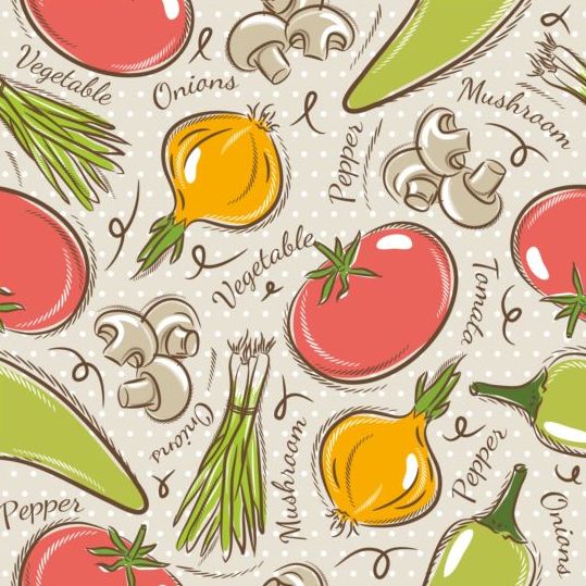 野菜シームレスパターン手描きベクトル01  