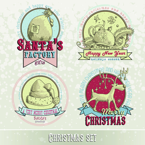 Vintage 2015 Christmas labels 06 vector set  