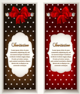 Vintage Invitation cards and red bow vector 01  