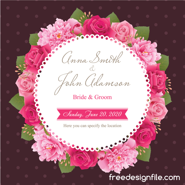 牡丹とピンクのバラ ベクトル 09 結婚式カード  