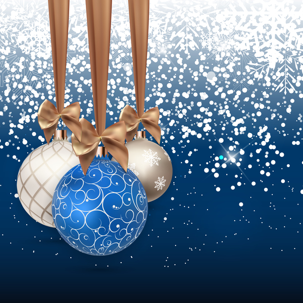Xmas baubles with snow beckgrounds vector 01  