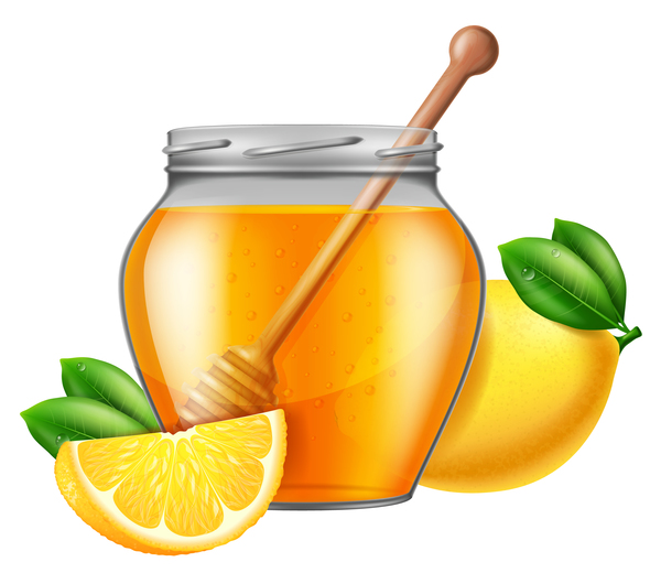 Мёд с вектором лимона и стеклянной банки  