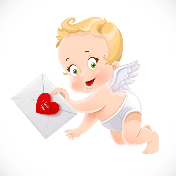 little Cupid with love letter vector material  