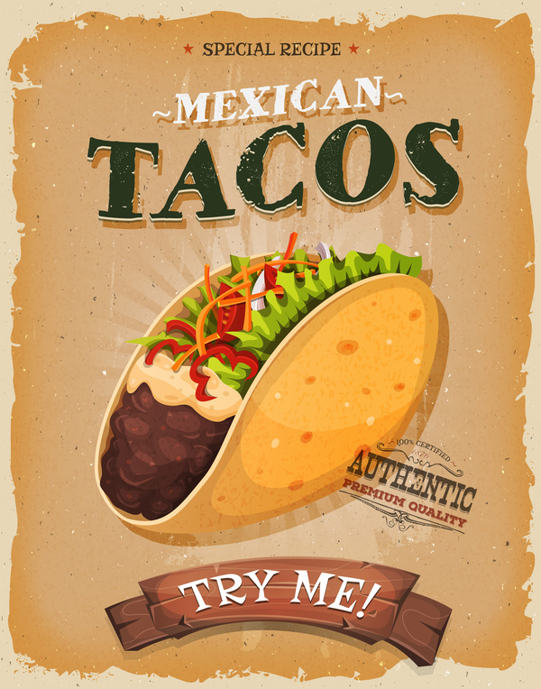 tacos poster and flyer retro vector  