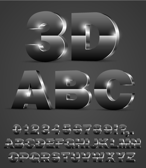 3 D 金属数字アルファベット ベクトル  
