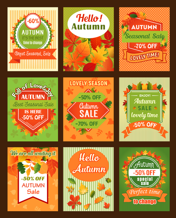 9種類の秋の特別販売ポスターベクトル  