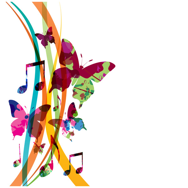 Fond de musique abstraite avec vecteur de papillons colorés 03  