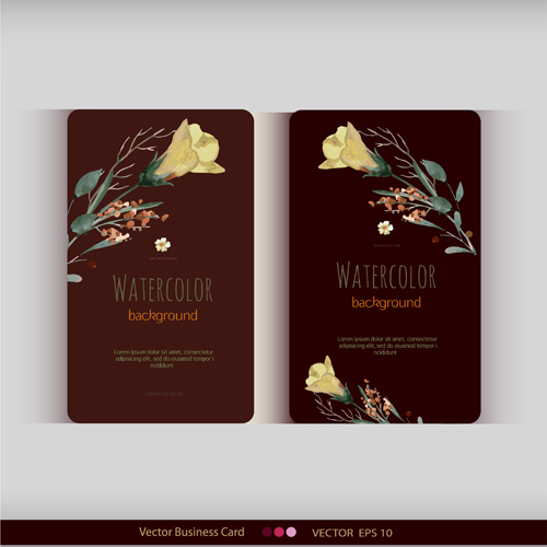 Beautiful watercolor flower business cards vector set 22  