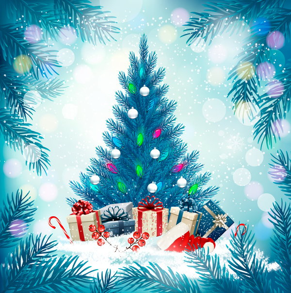 クリスマスツリーベクトルと青の休日の背景  