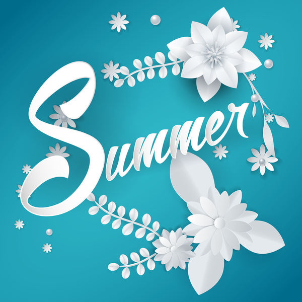 Blue summer background with white flower vector  