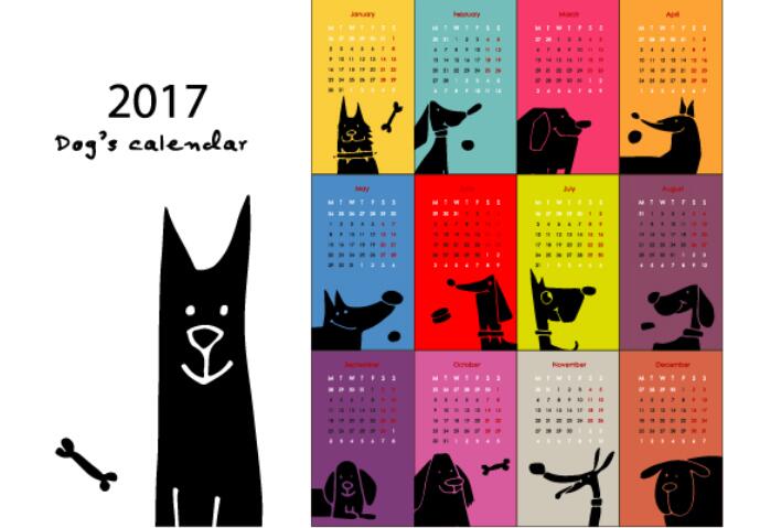 Calendar 2017 cartoon styles vector material 03  