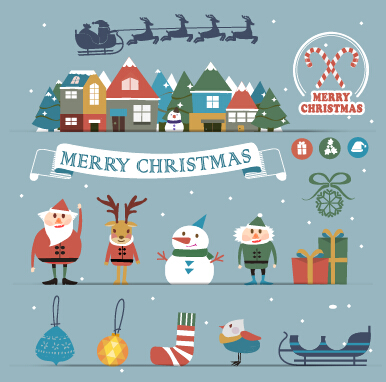 Cartoon style christmas with new year background 02  