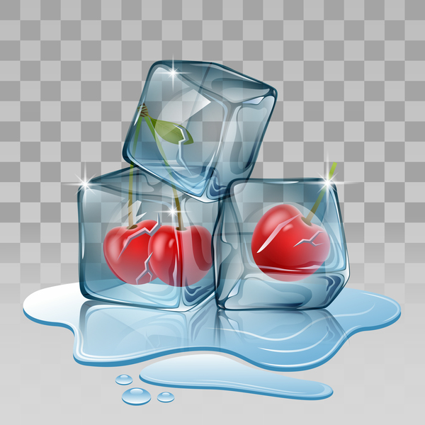 Cherry with ice cubes illustration vector  