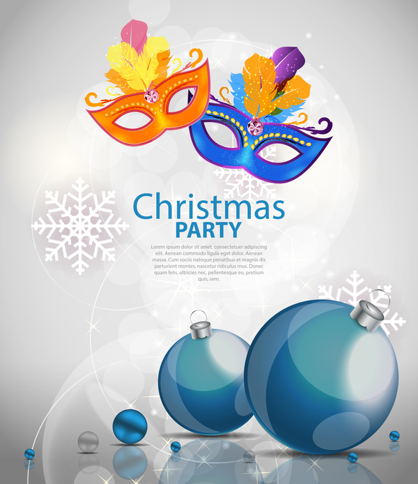 Affiche de fête de Noël avec des boules de Noël et vecteur de flocon de neige  