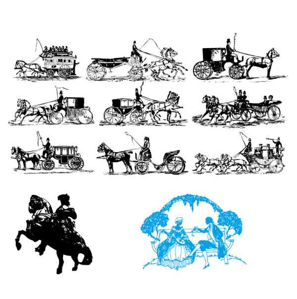 Classical carriage silhouette vector material  